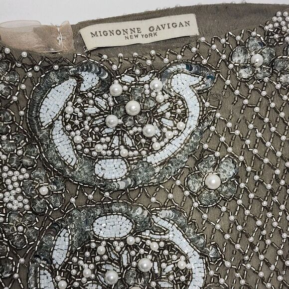 Mignonne Gavigan Le Charlot Gray Pearl Beaded Embellished Statement Scarf Neckla - Picture 2 of 7